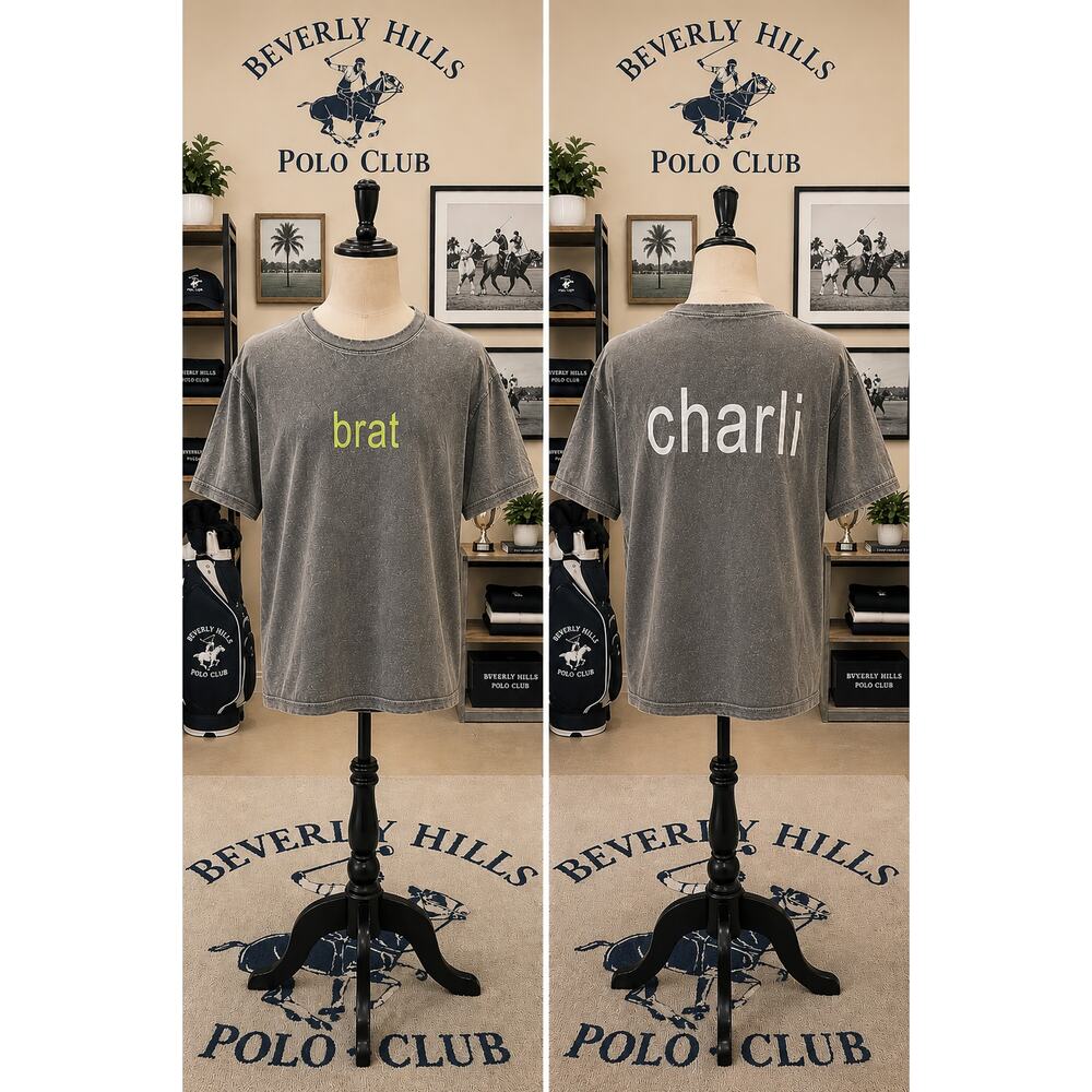 Charli XCX Brat Acid Wash Graphic Tee Size Large Gray Oversized Shirt